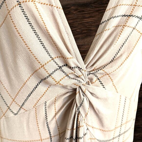 NWT Free People Bon Bon Midi Dress Sz XS Beige Plaid High Low Deep V Neck $128 - Picture 8 of 12